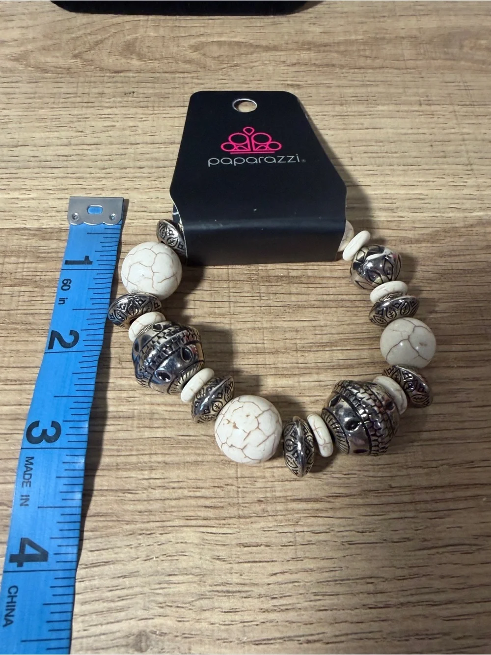 paparazzi White Howlite Bead Bracelet with Silver-Tone Accents